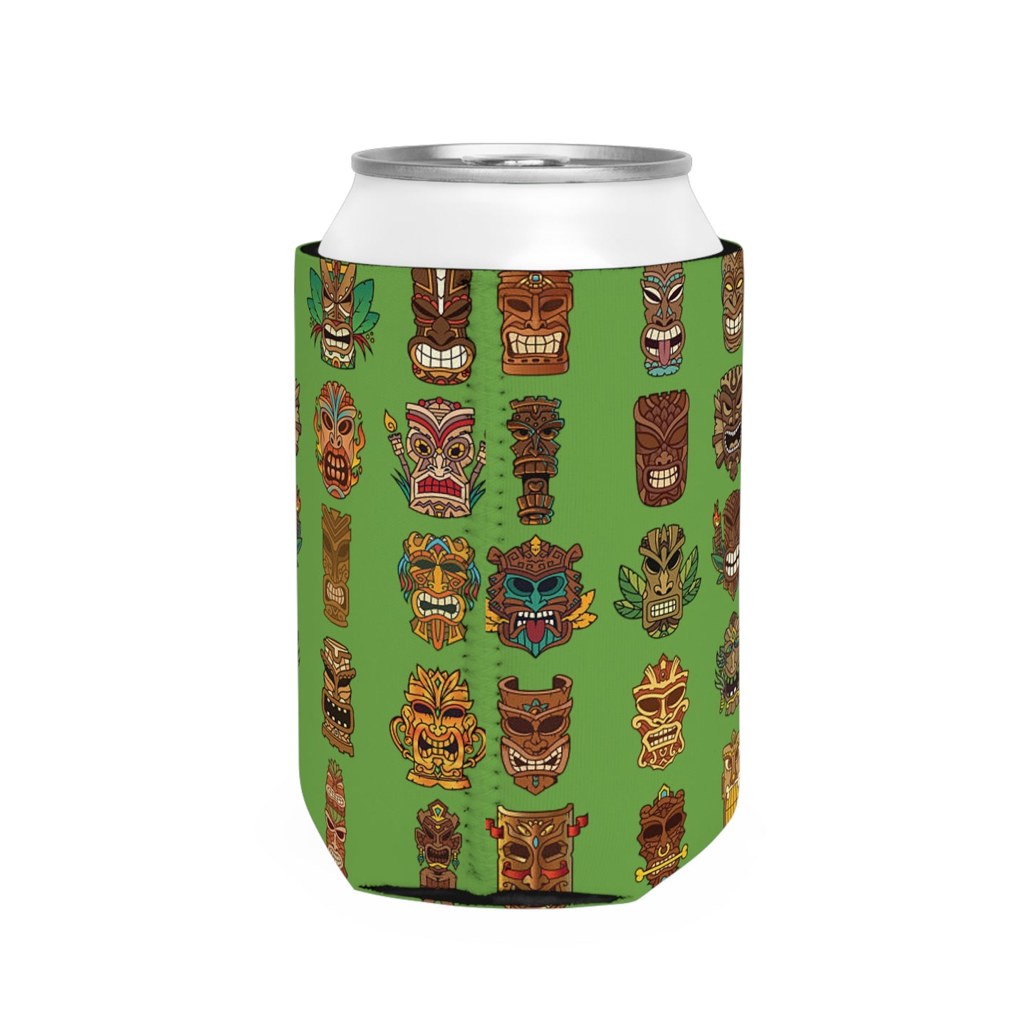 Tiny Tiki Dudes/Green Can Cooler Sleeve - Perfect for Outdoor Picnics