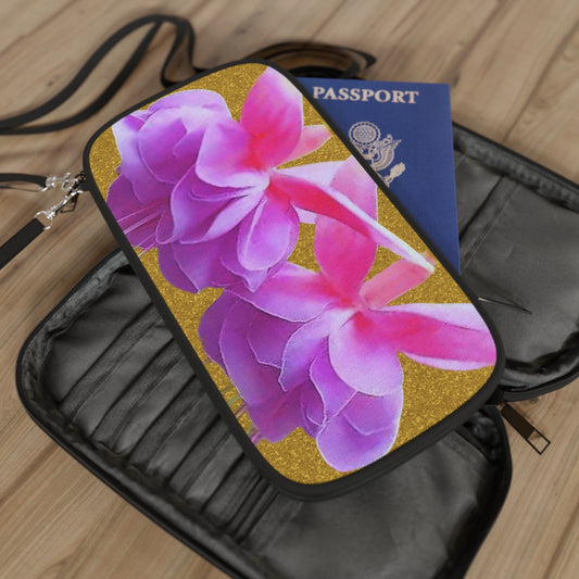 Passport Wallet - Two Fuchsias, Gold