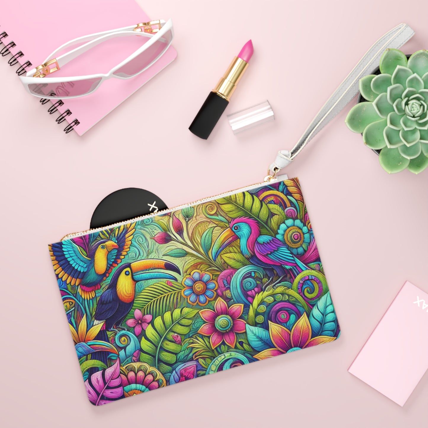 Tropical Faux Leather Clutch Bag - Perfect for Beach Adventures & Summer Vacations / Rainforest Music