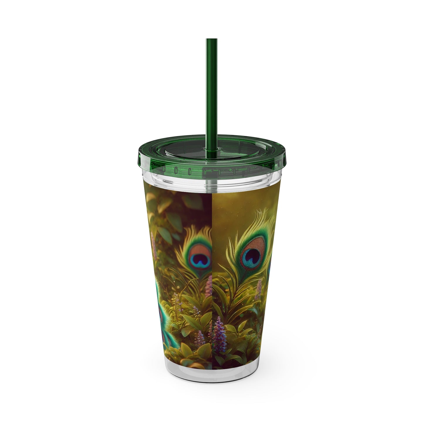 Tropical Tumbler with Straw | 16oz Colorful Travel Cup / Baby Peacock