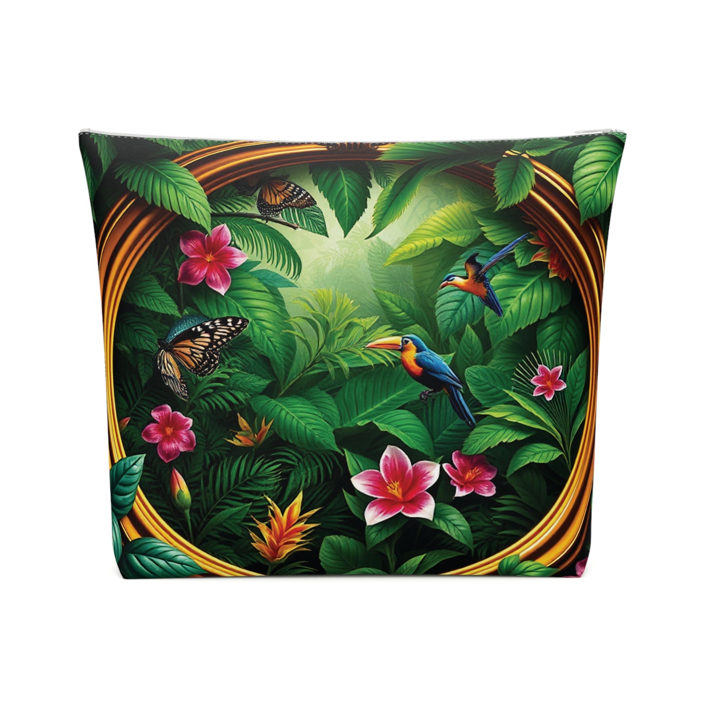 Tropical Cotton Cosmetic Bag - Makeup Pouch, 5 Sizes / Framed Rainforest