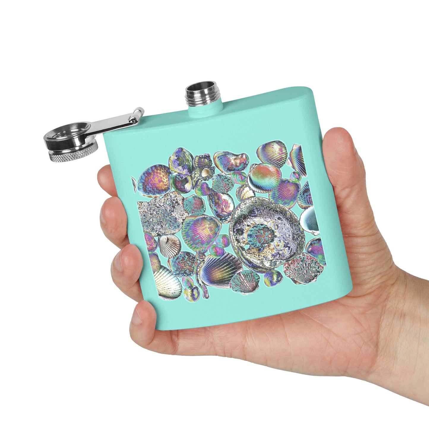 Tropical Stainless Steel 6 oz. Flask, Many Colors  – Heatwave Seashell Collection