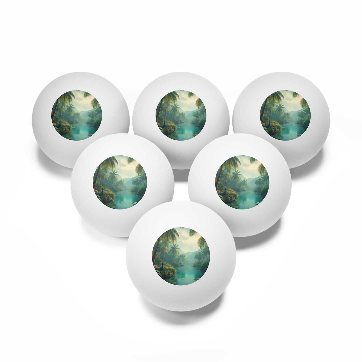 Tropical Paradise Ping Pong Balls - 6 Pack with Rainforest River Peacock
