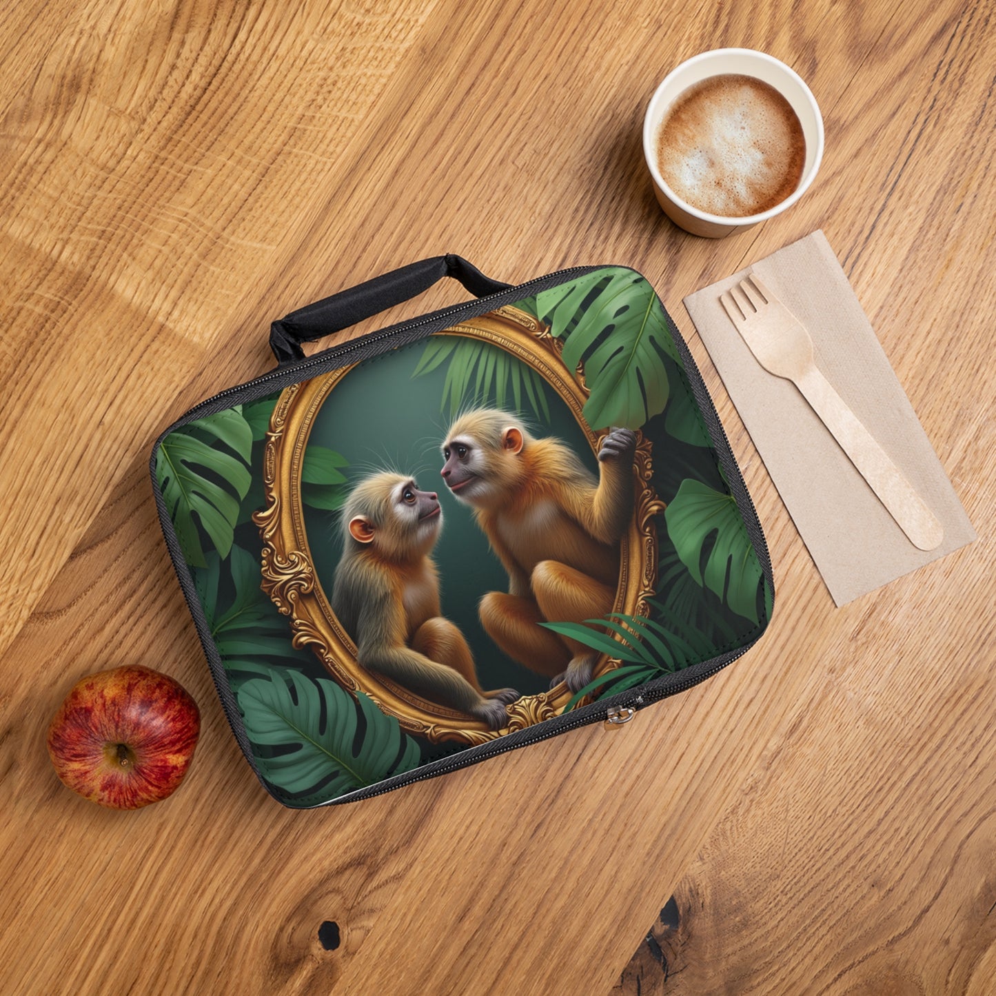Framed Marmoset Monkies Lunch Bag - Eco-Friendly Insulated Tote, Adult and Child Lunchbox / Perfect for Picnics, Beach Outings