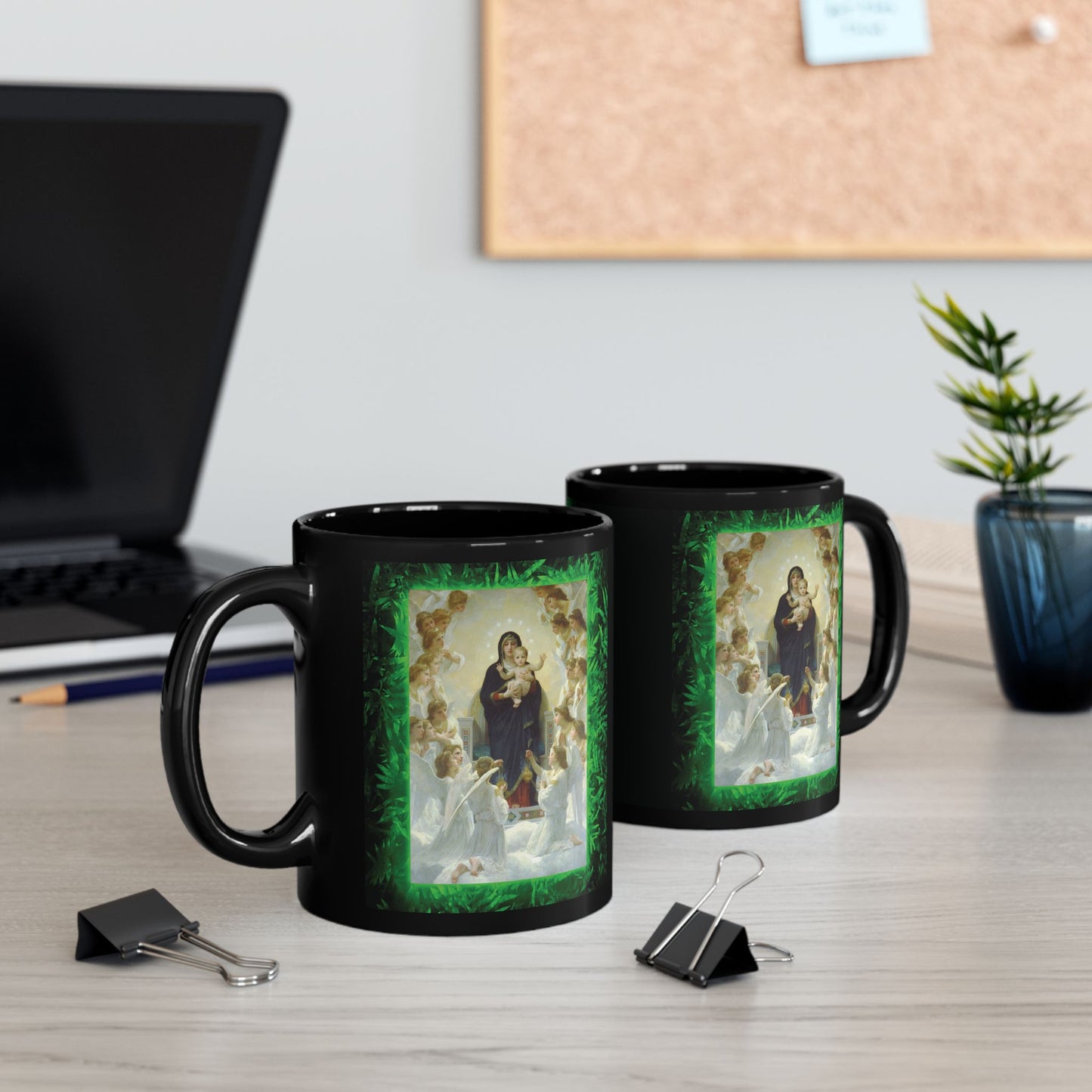 Black Coffee Mug, Religious - Tropical Queen of the Angels