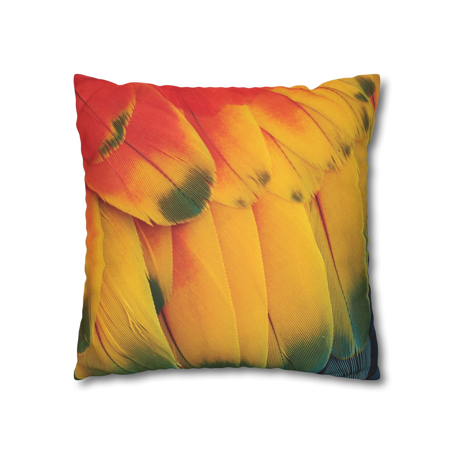 Faux Suede Square Pillowcase - Macaw Parrot Feathers