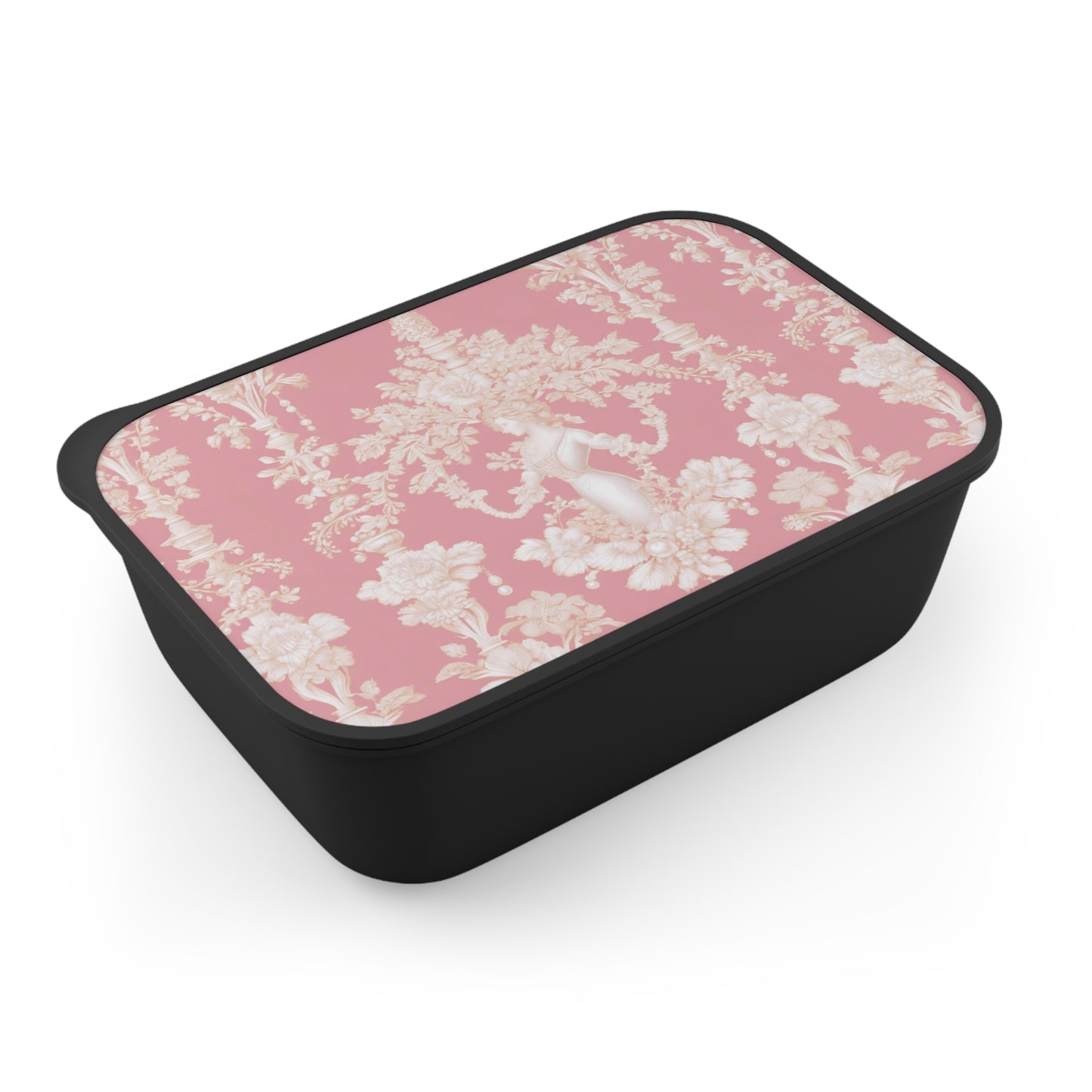 Bento Box with Utensils - Tropical Toile #1, hibiscus pink