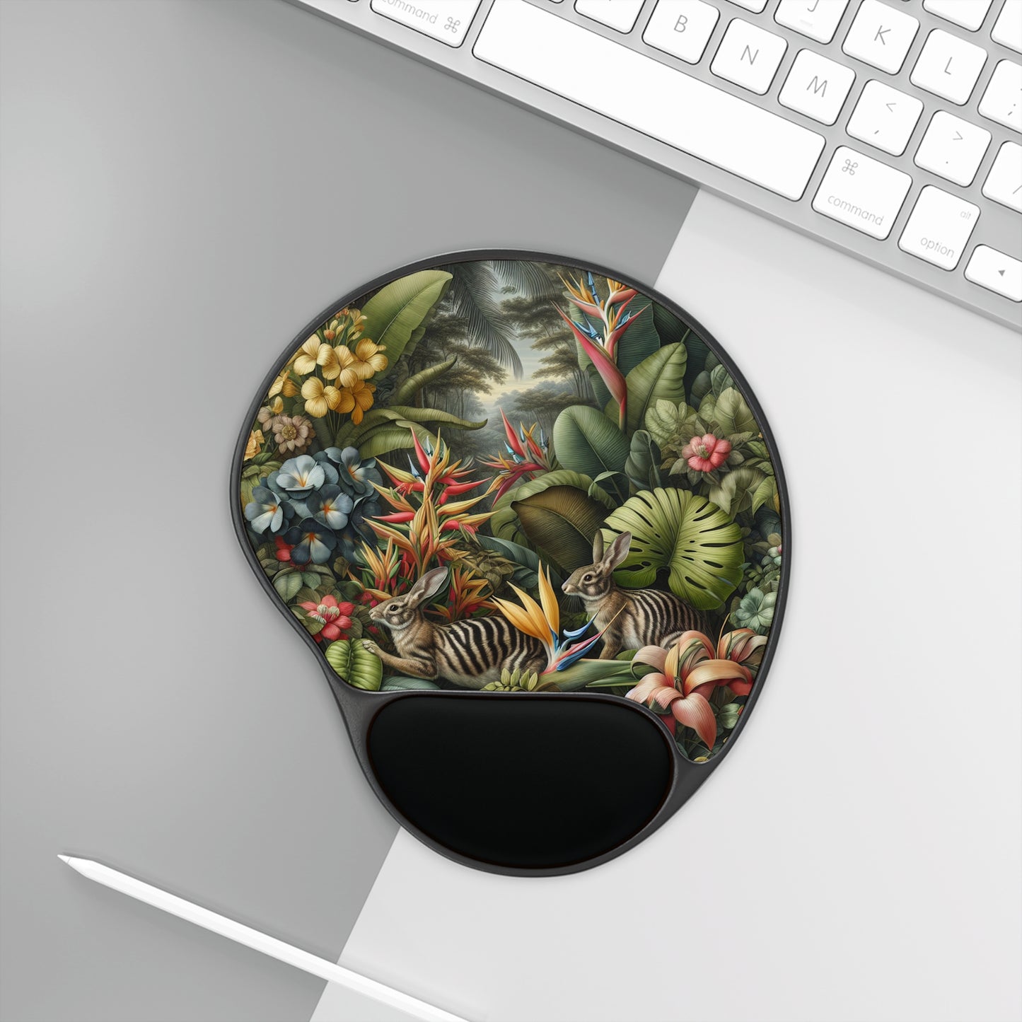 Rainforest Rabbit Outing Mouse Pad with Wrist Rest - Ergonomic Design for Home & Office