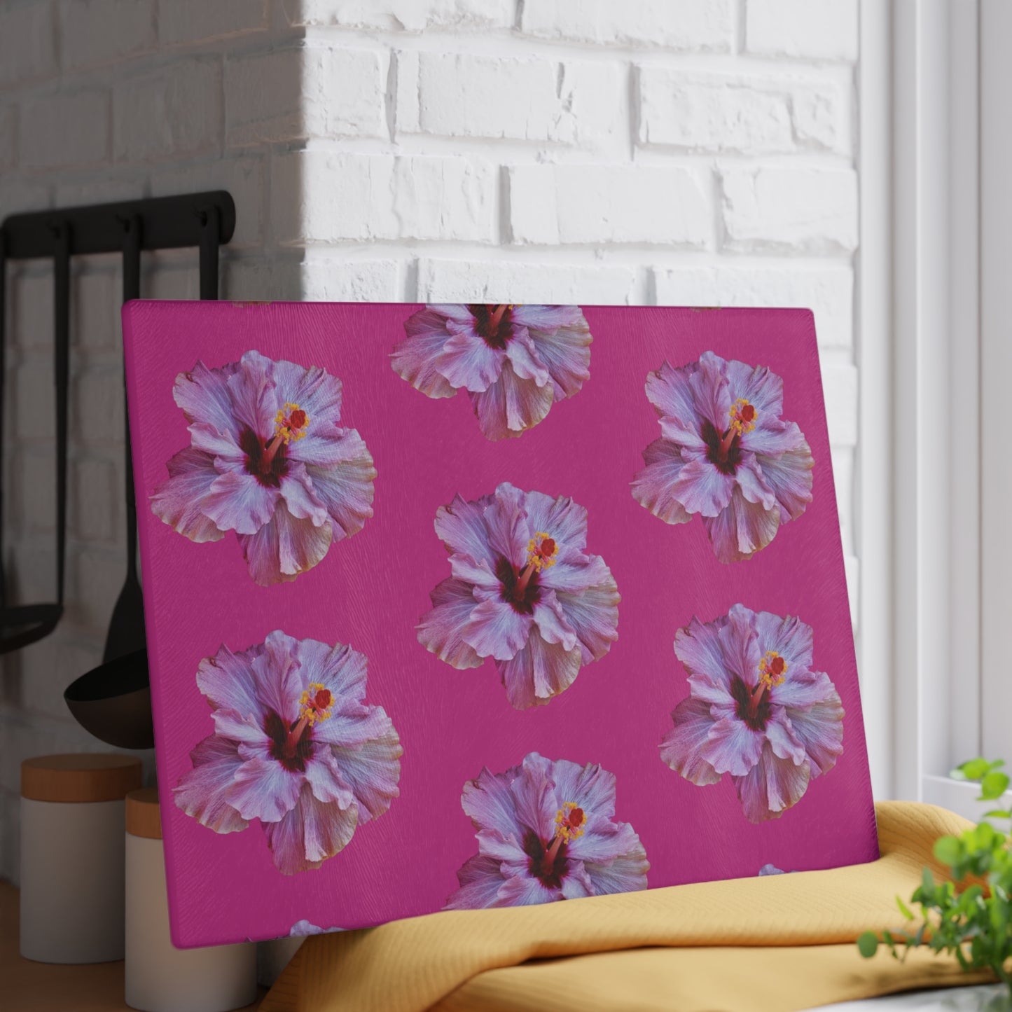 Glass Cutting Board, 2 sizes - Real Purple Hibiscus/Pink