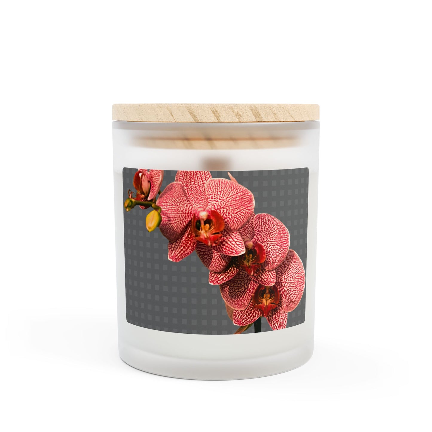 Frosted Glass Candle, 11oz, Red Orchid | Grey Wicker