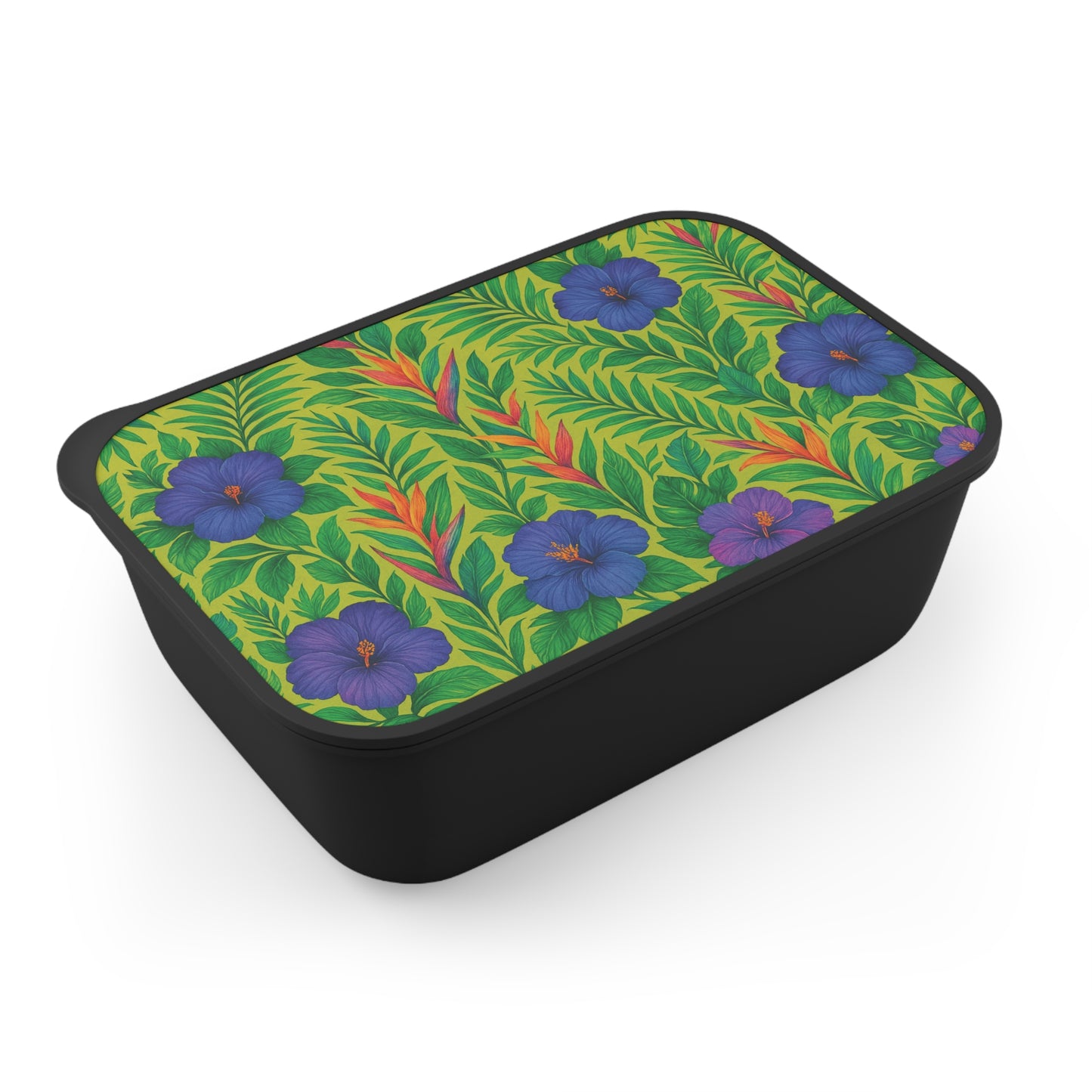 Bento Box with Utensils - Midnight Flower Lime