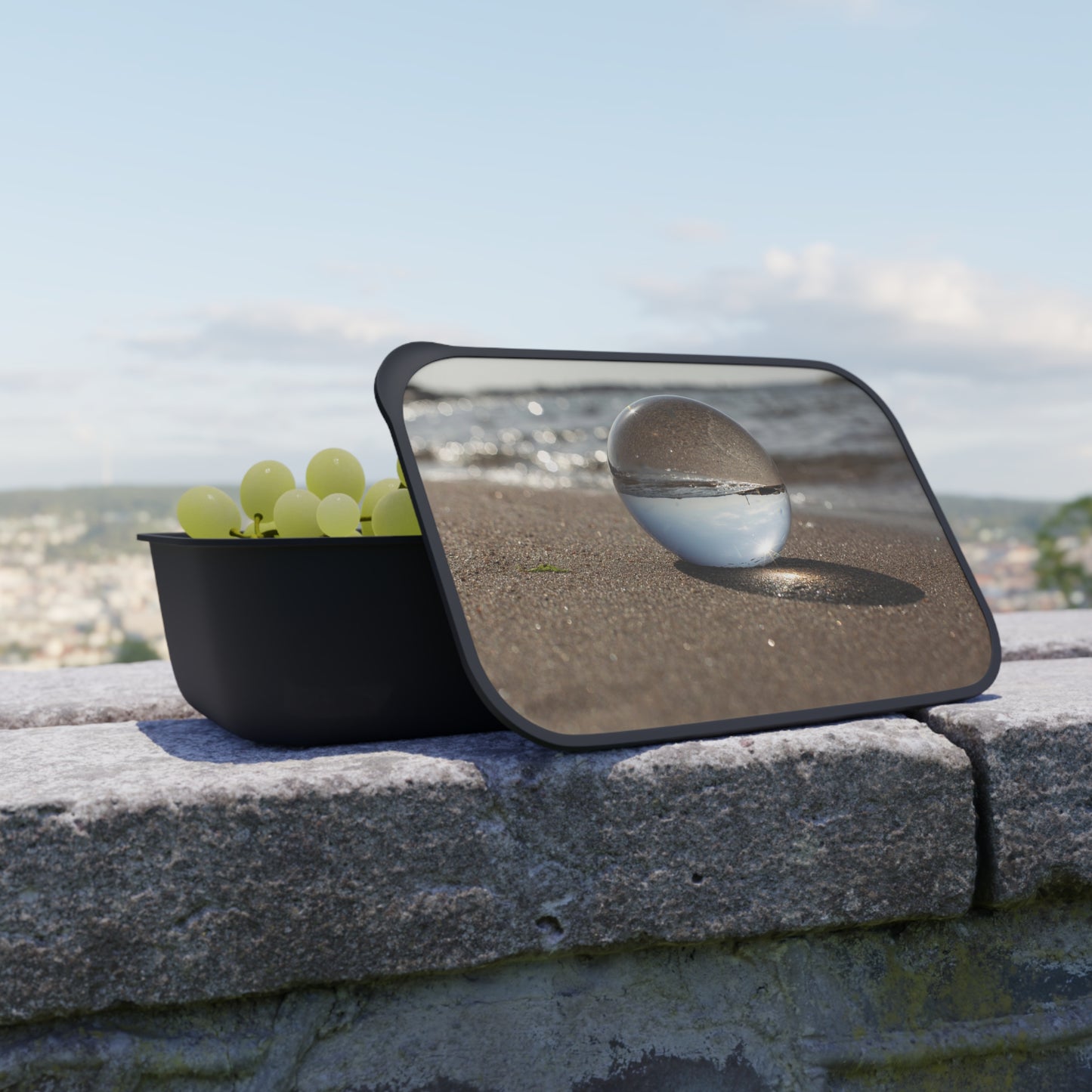 Bento Box with Utensils - Crystal Ball on Smooth Beach