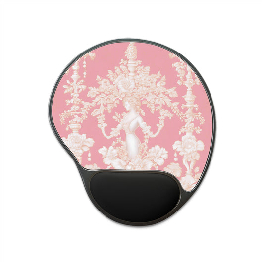 Mouse Pad With Wrist Rest, Pearl Lady Toile, Hibiscus Pink