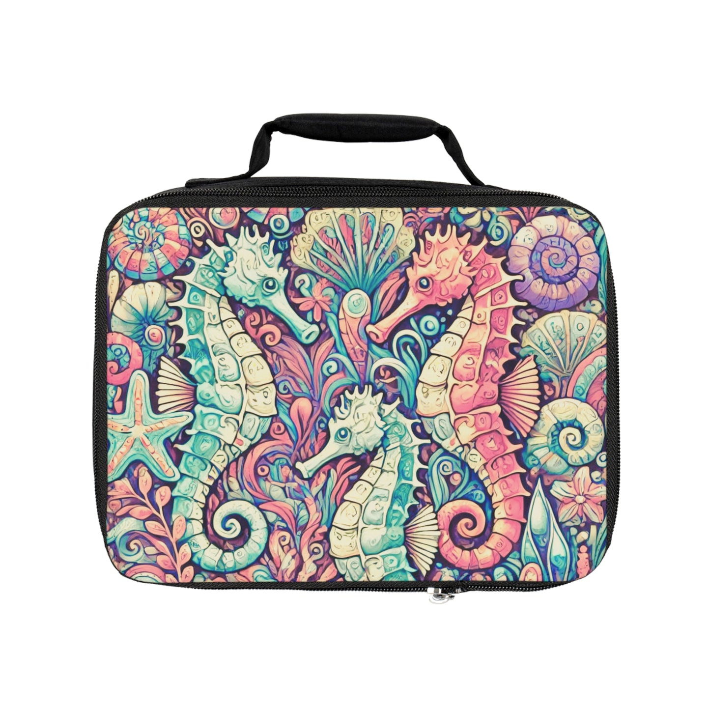 Seahorse Trio/Retro Lunch Bag - Eco-Friendly Insulated Tote, Adult and Child Lunchbox / Perfect for Picnics, Beach Outings