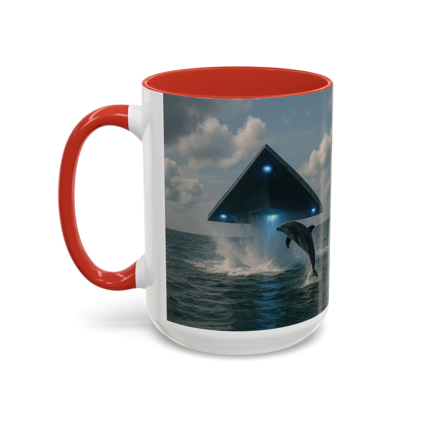 Accent Coffee Mug (11, 15oz), 8 Colors - UFO and Dolphin