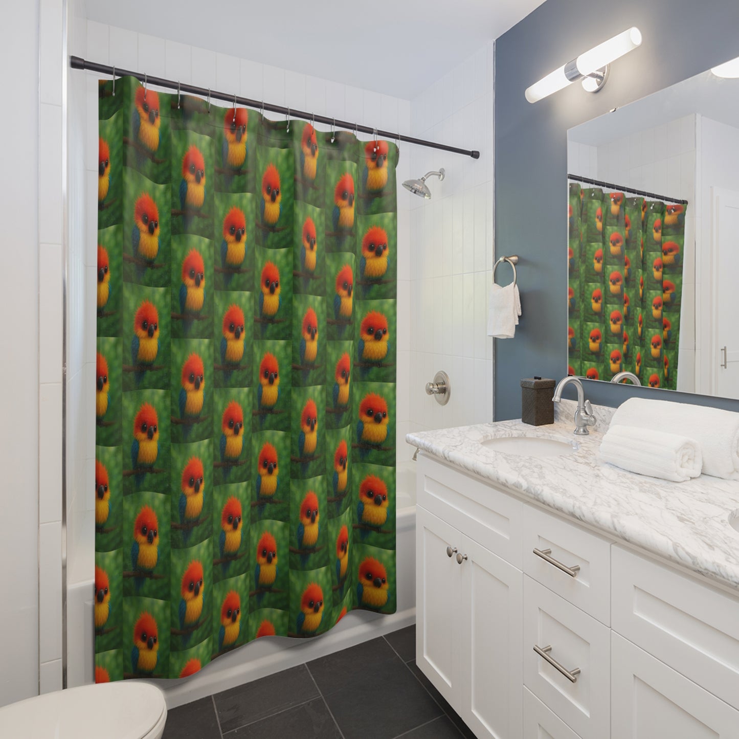 Tropical Shower Curtain - Rainforest Bathroom Decor / Baby Parrots
