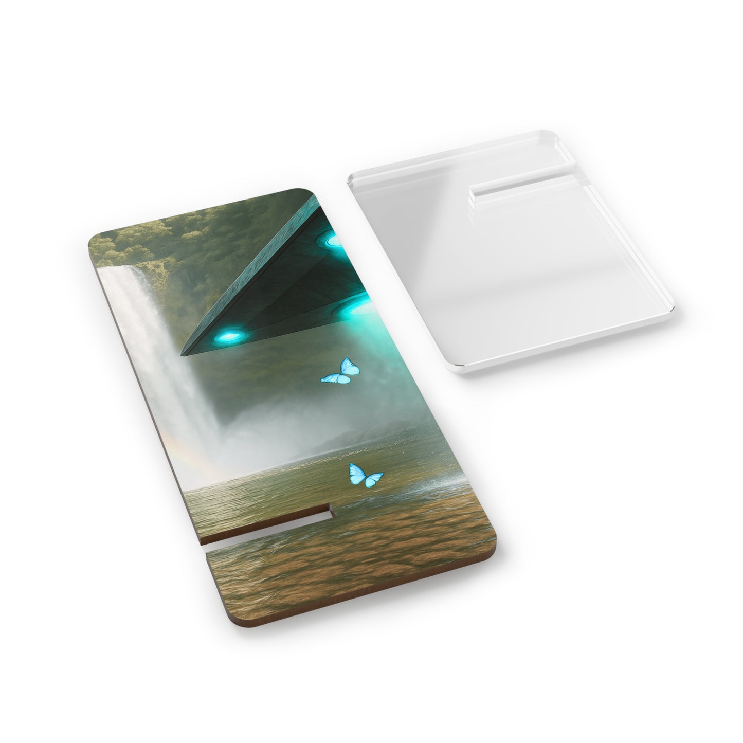 Stylish Smartphone Display Stand - UFO and Waterfall in Rainforest