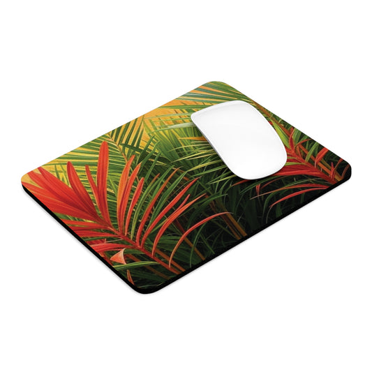 Tropical Mouse Pad, 2 Shapes - Beach Vibes for Home Office & Gamer / Red Flame Palms