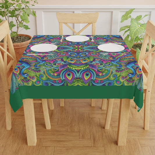Peacock Prism/Dark Green ~ Square Tablecloth, 55" x 55"