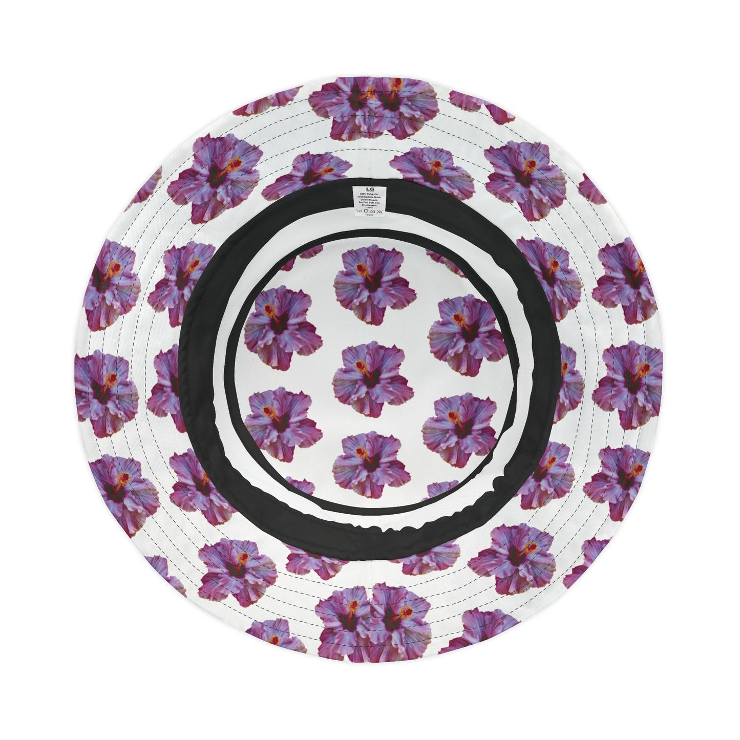 Tropical Polyester Bucket Hat, 2 Sizes - Purple Hibiscus/White