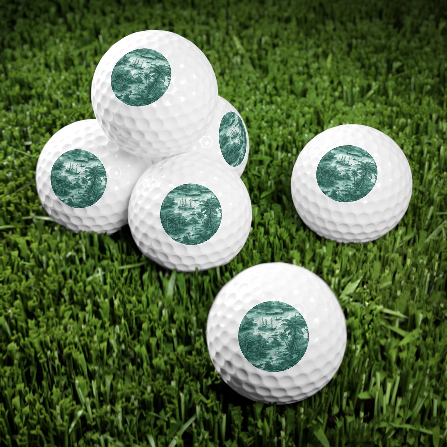 Coastal-Themed Golf Balls, 6pcs - Perfect Gift for Golf Enthusiasts / Tropical Toile, Evergreen