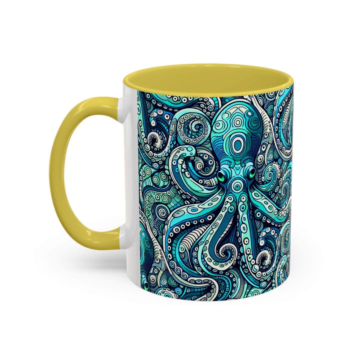 Accent Color Coffee Mug, Many Colors - 11oz & 15oz / Aqua Octopus