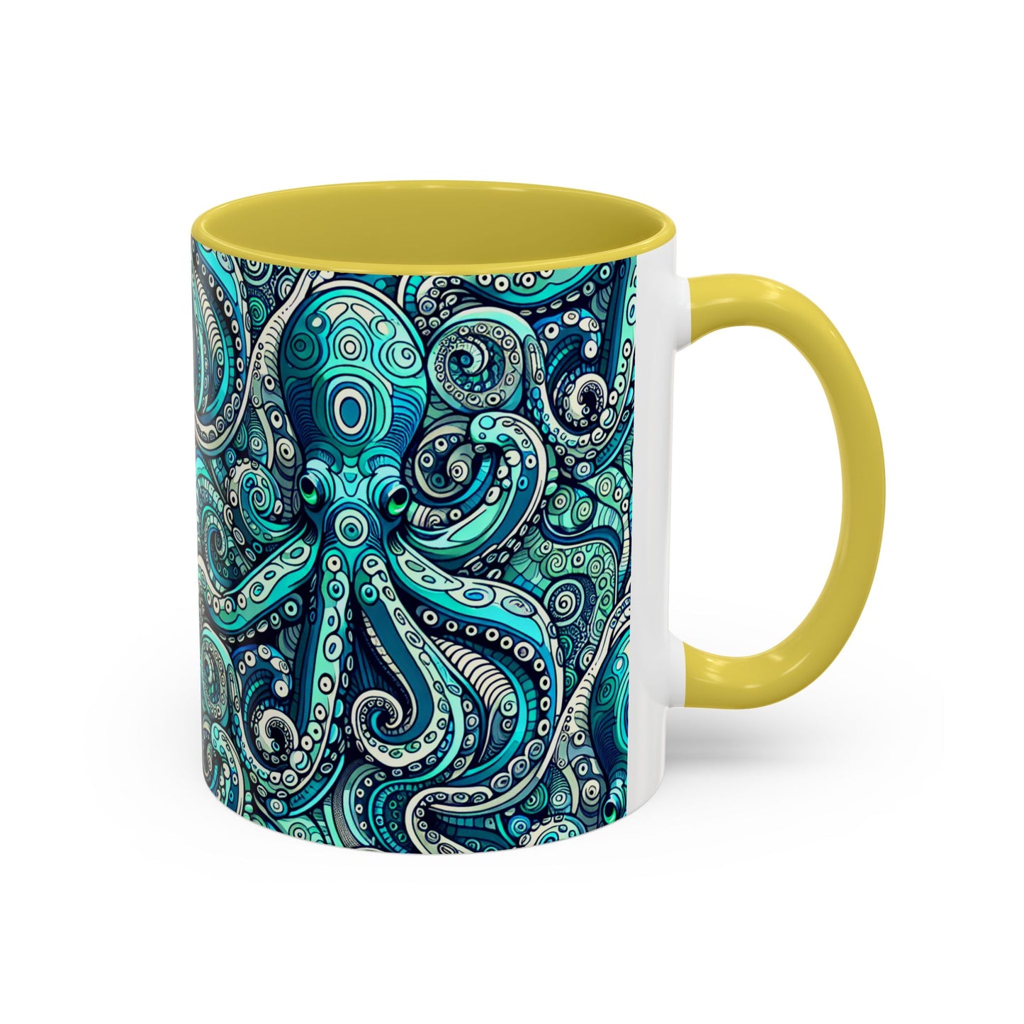 Accent Color Coffee Mug, Many Colors - 11oz & 15oz / Aqua Octopus