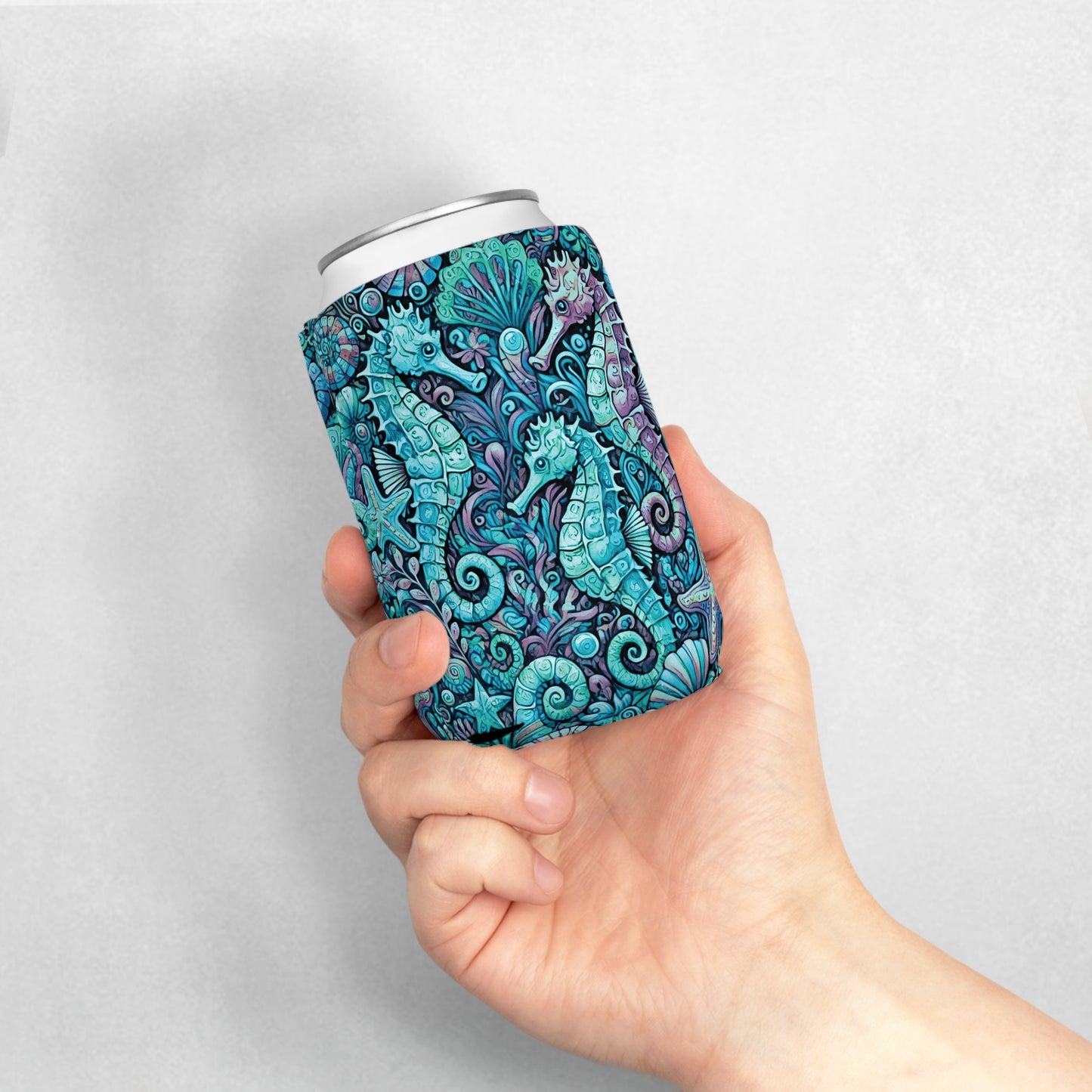 Seahorse Trio/Turquoise Can Cooler Sleeve - Perfect for Outdoor Picnics