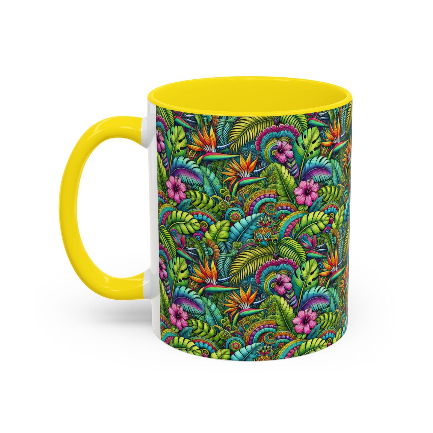 Accent Color Coffee Mug (11, 15oz), Rainforest Blooms, Various Colors