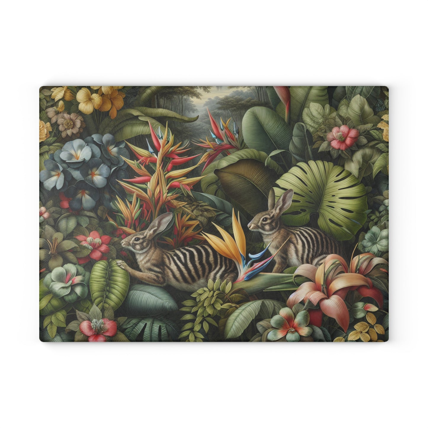 Glass Cutting Board, 2 sizes - Rainforest Rabbit Outing