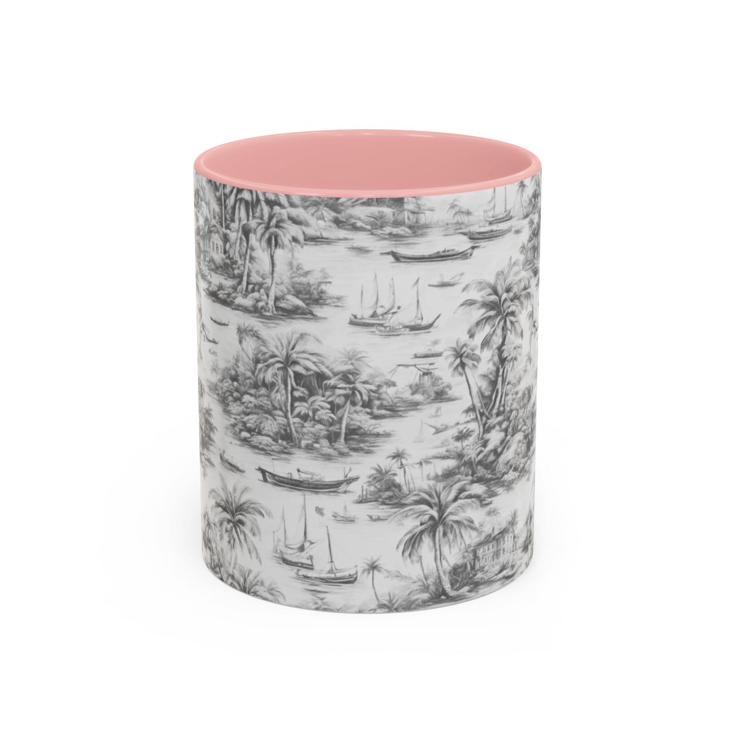 Accent Coffee Mug (11, 15oz), 8 Colors - Tropical Toile #1, soft black