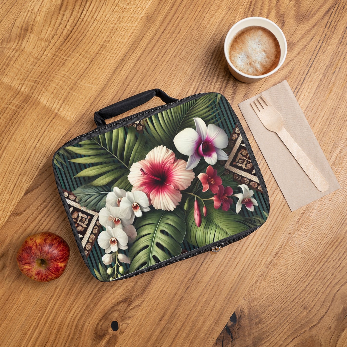 Tiki Orchids Lunch Bag - Eco-Friendly Insulated Tote, Adult and Child Lunchbox / Perfect for Picnics, Beach Outings