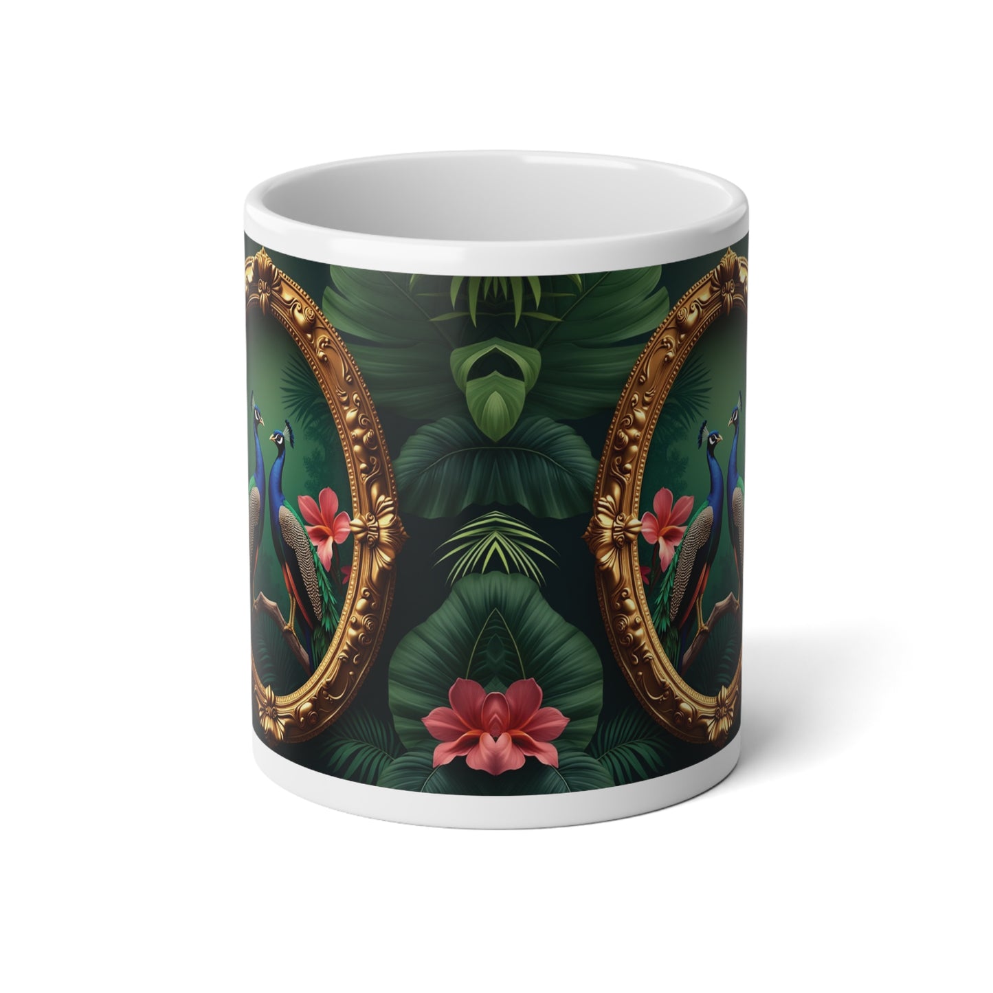 Jumbo Mug, 20oz, Framed Peacocks | Tropical Coffee Cup