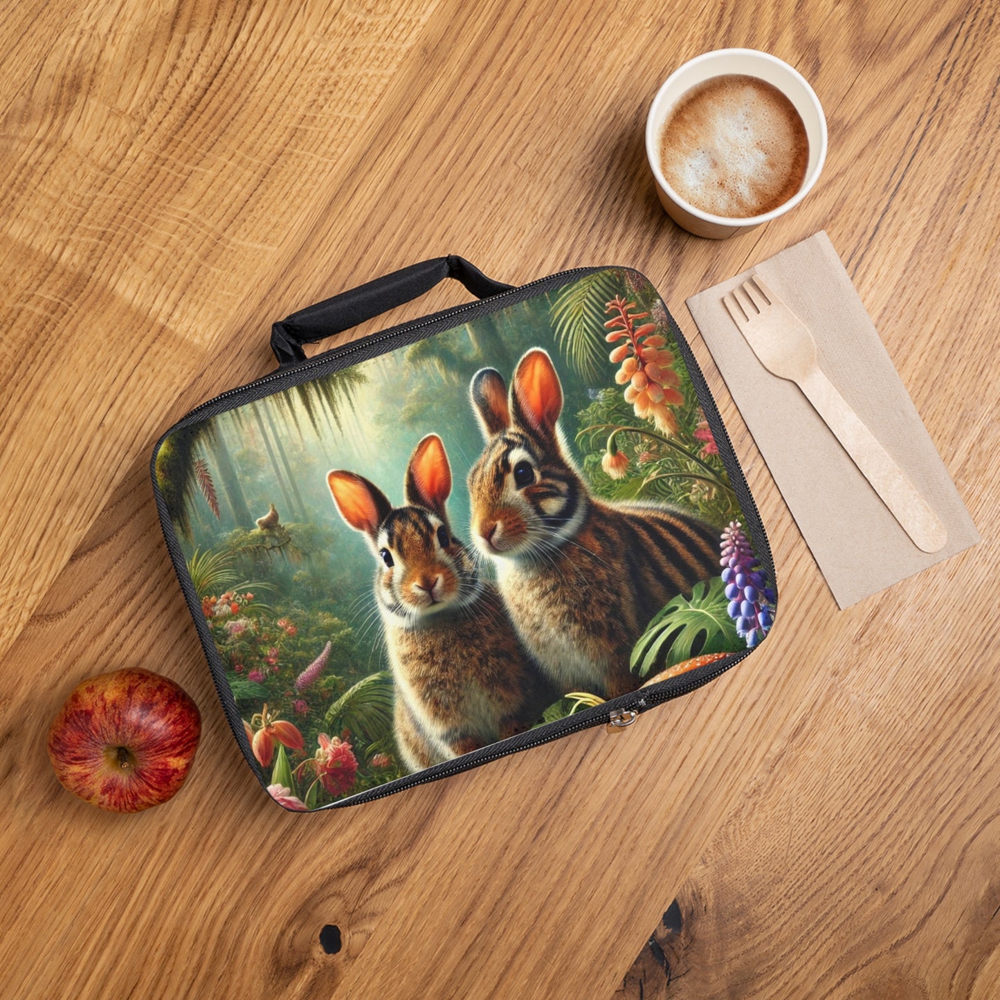 Rainforest Sumatran Rabbits Lunch Bag - Eco-Friendly Insulated Tote, Adult and Child Lunchbox / Perfect for Picnics, Beach Outings