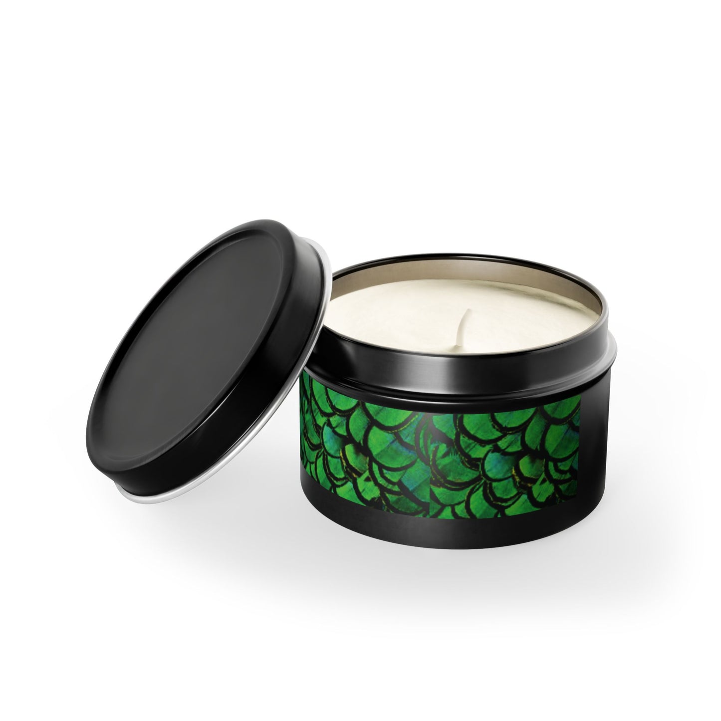 Tin Candles, 2 sizes, 3 tin colors - Green Peacock