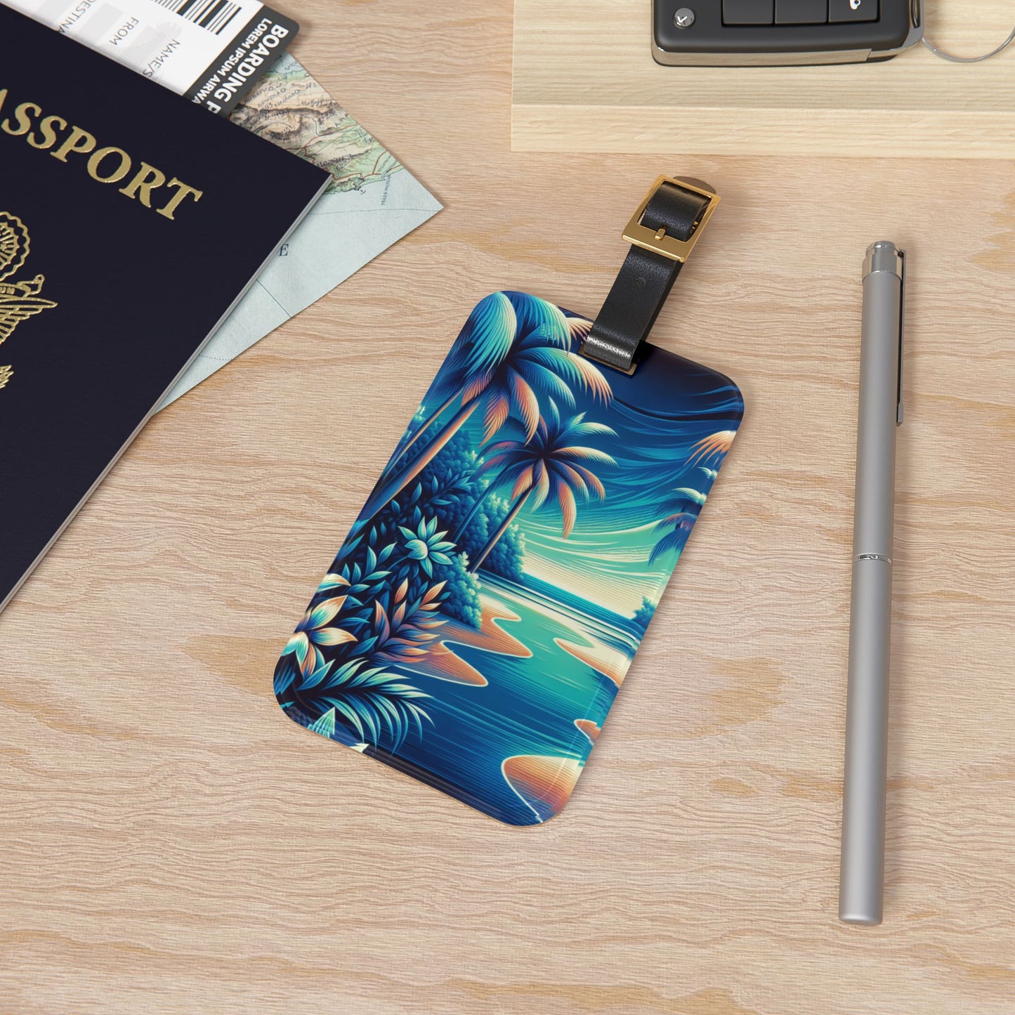 Luggage Tag - Neon Blues Beach