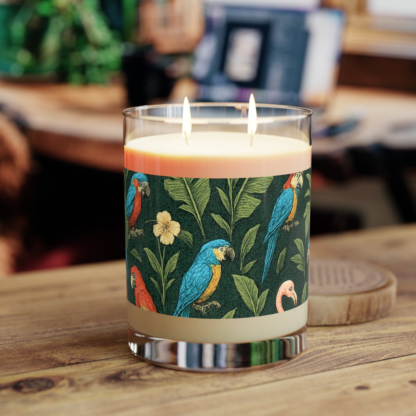 Flamingos & Parrots Scented Candle - 11oz Full Glass, Tropical Decor