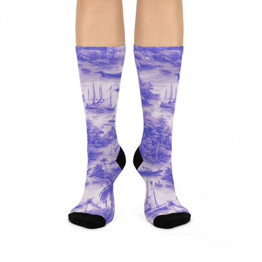 Cushioned Crew Socks - Tropical Toile, Purple