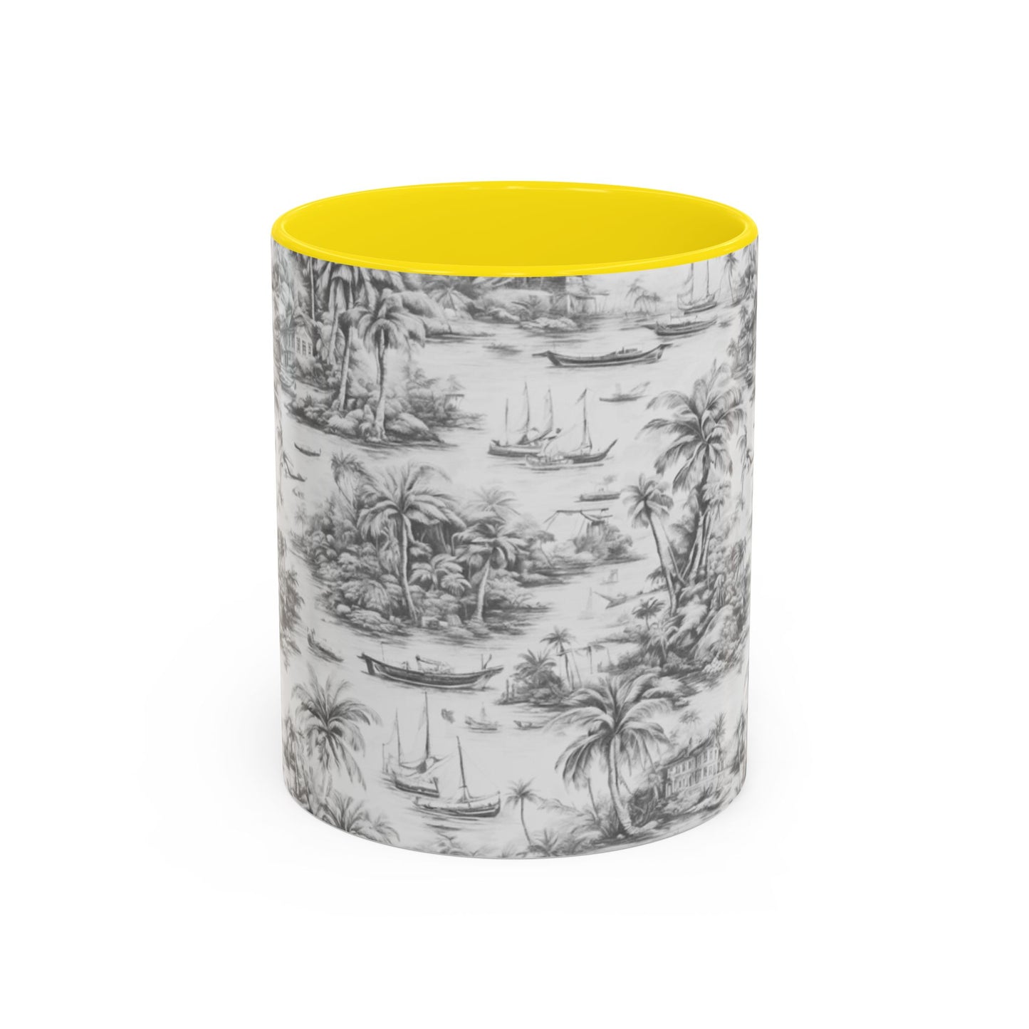 Accent Coffee Mug (11, 15oz), 8 Colors - Tropical Toile #1, soft black