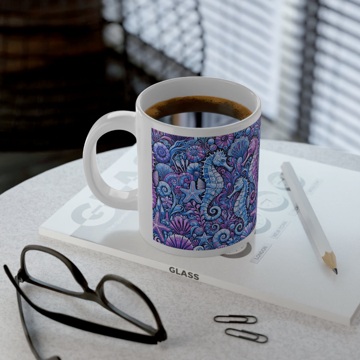 Jumbo Mug, 20oz, Blue Seahorses | Tropical Coffee Cup