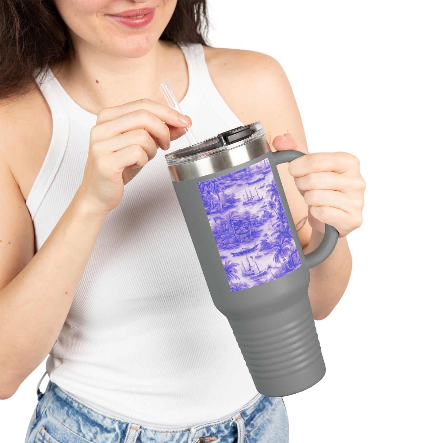 Insulated Travel Mug, 40oz / Tropical Toile, Amethyst - Perfect for Outdoor Adventures