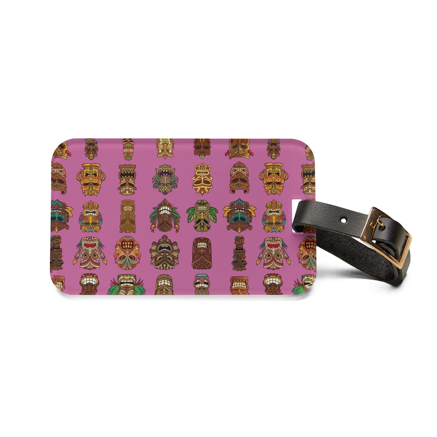 Luggage Tag - Tiny Tiki Dudes, Light Pink
