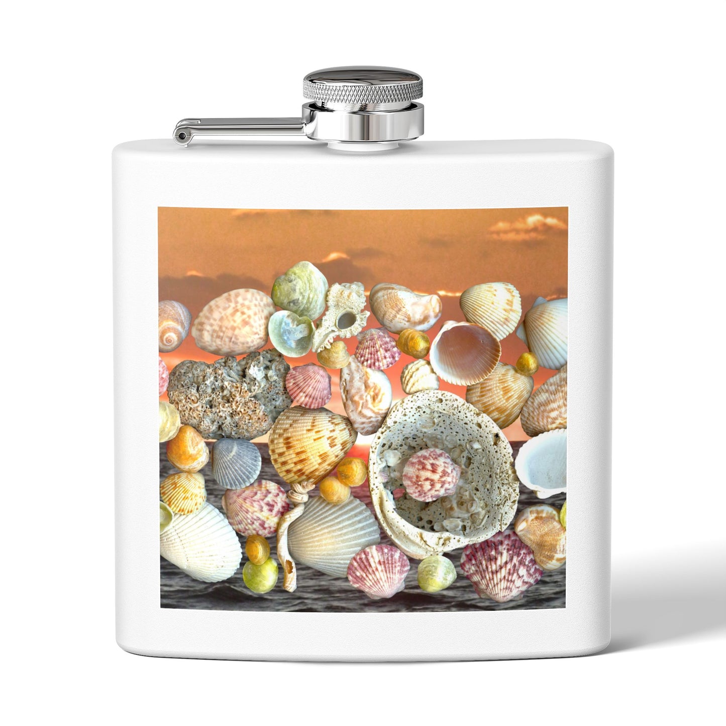 Tropical Stainless Steel 6 oz. Flask, Many Colors  – Sky/Ocean Seashell Collection