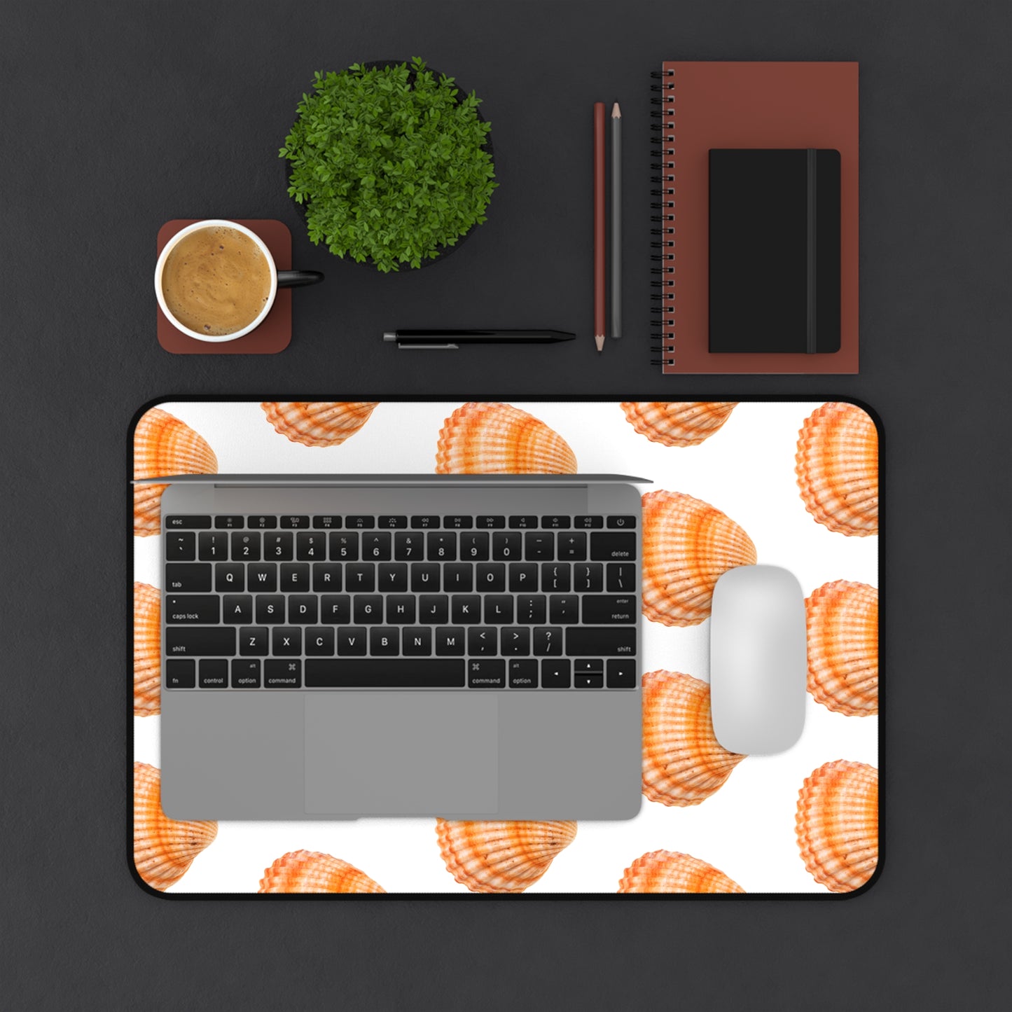 Tropical Mouse Pad/Desk Mat, 3 Sizes - Seashell Design, Perfect for Home Office / Orange Scallop, White