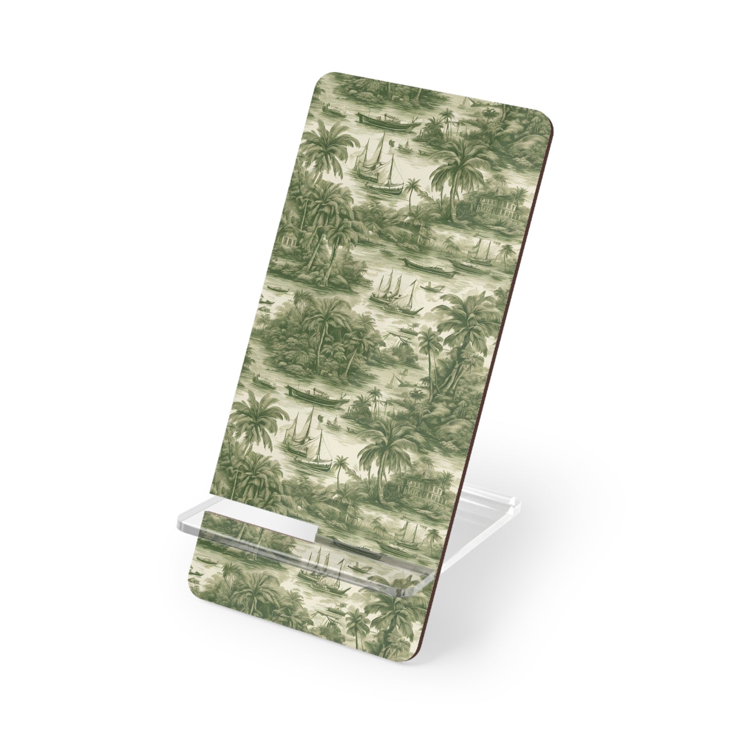 Mobile Display Stand for Smartphones, Tropical Toile #1 Green repeat