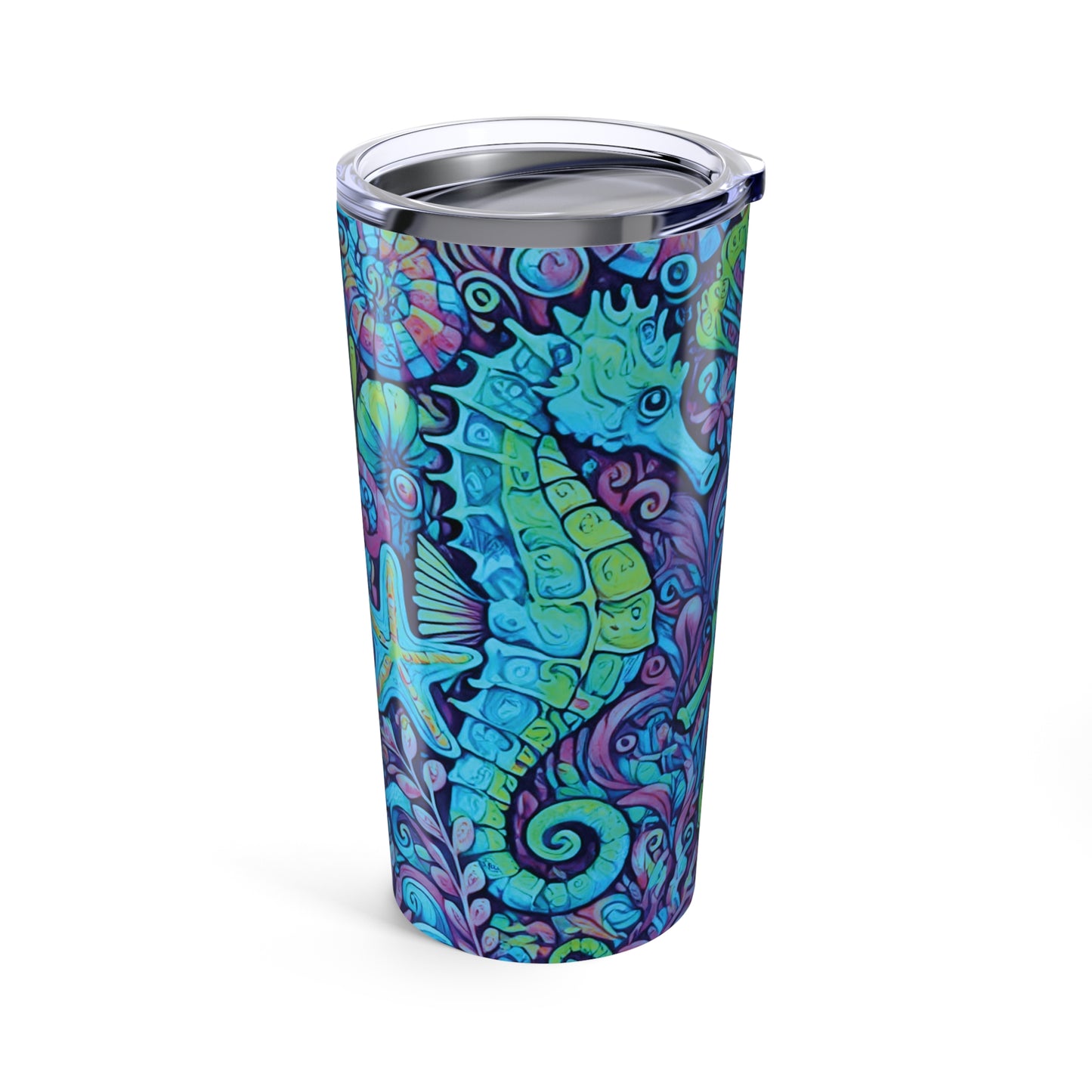 20oz Tropical Glossy Tumbler - Seahorse Trio, Turquoise Pop