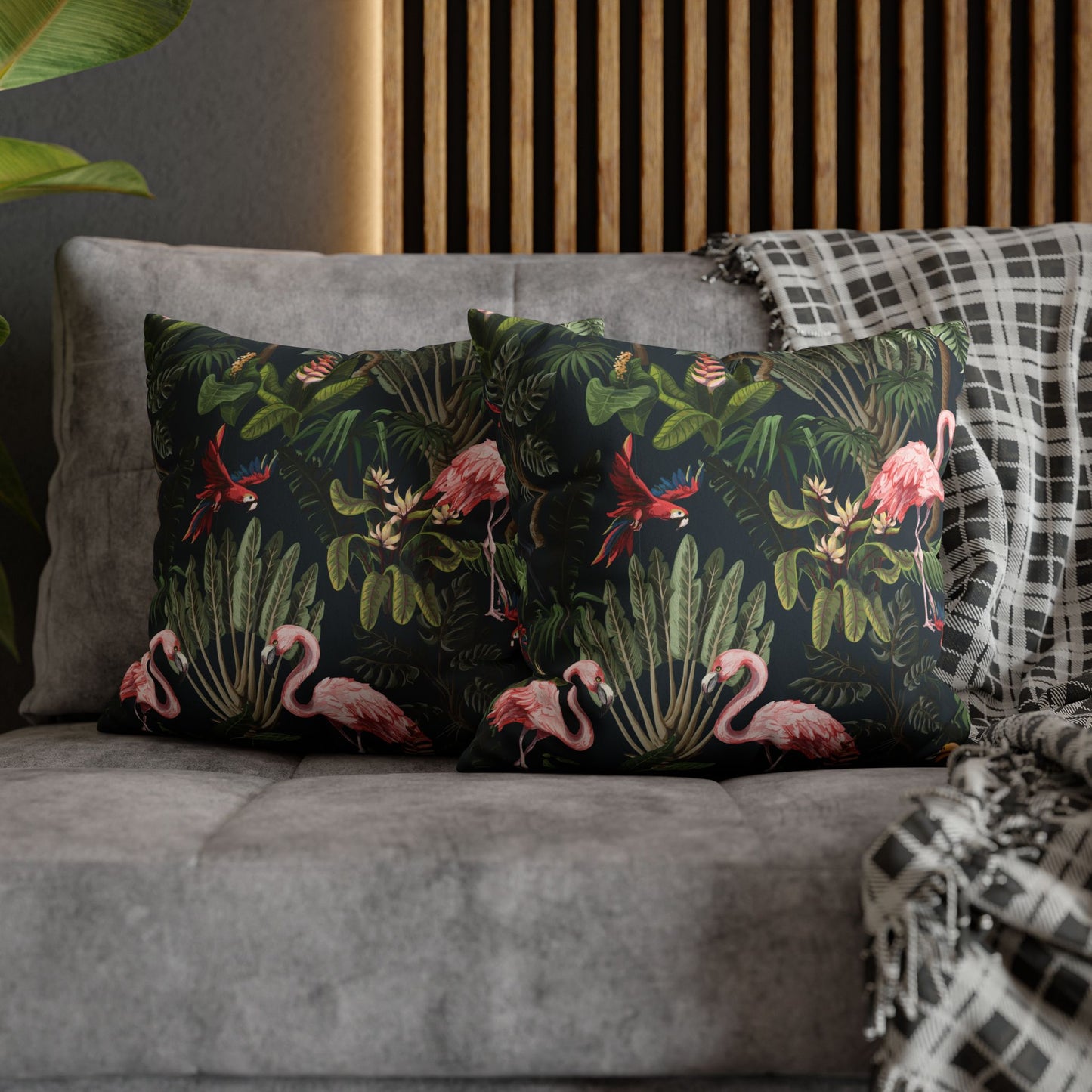 Faux Suede Square Pillowcase - Midnight Rainforest Party