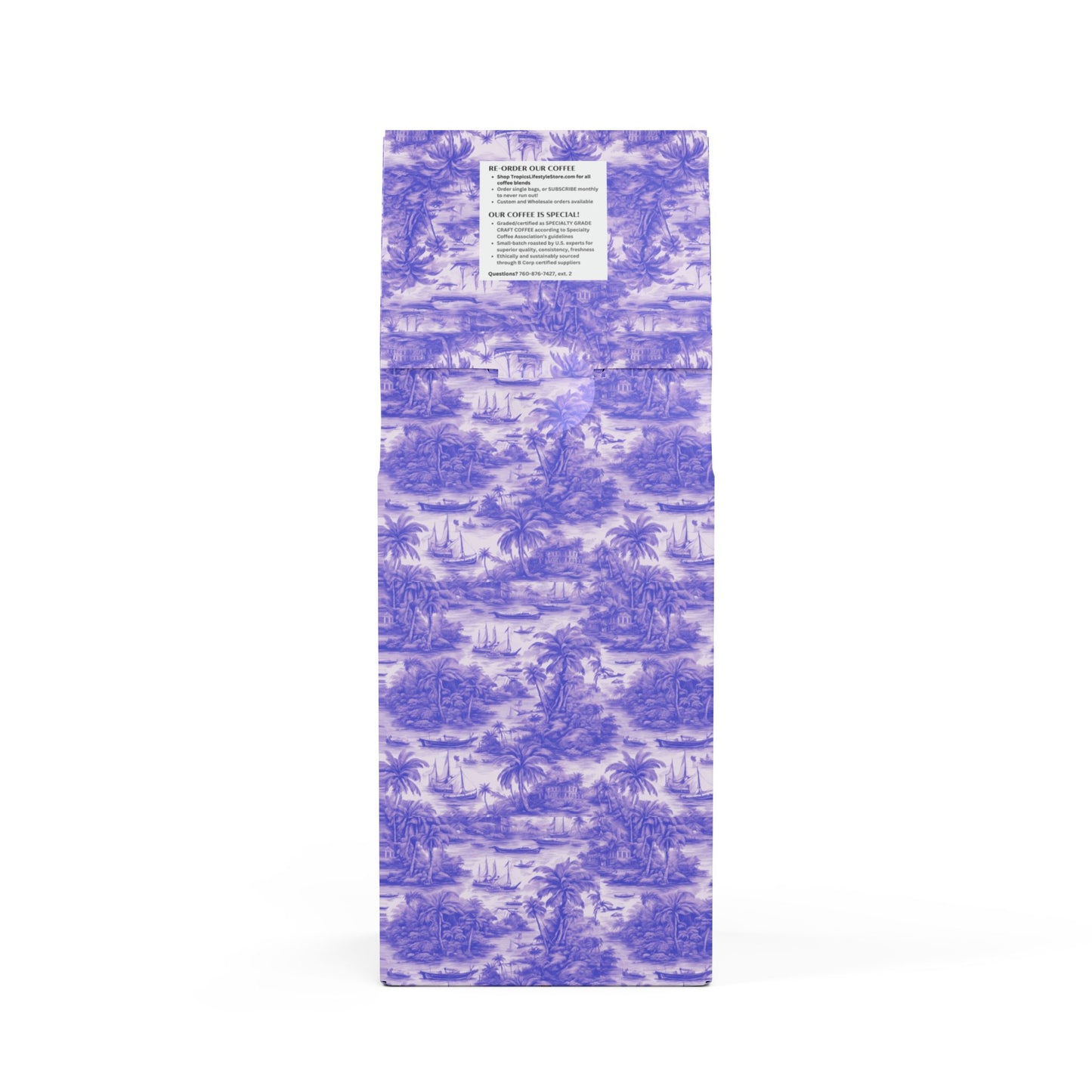 Beach Sunrise Blend™ (Light Roast) Specialty Grade Craft Coffee / Tropical Toile, Purple