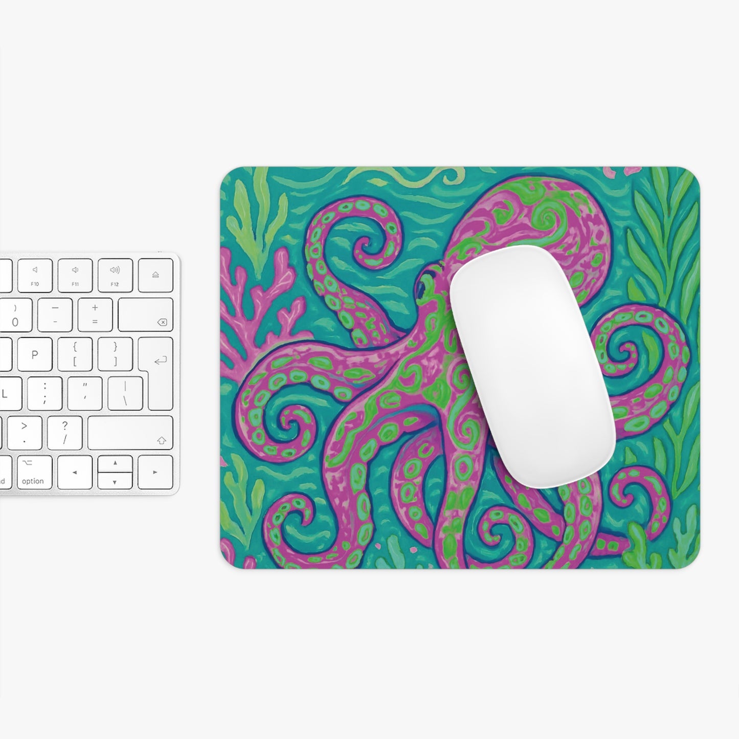 Tropical Mouse Pad, 2 Shapes - Beach Vibes for Home Office & Gamer / Octopus Kraken Joe, Purple