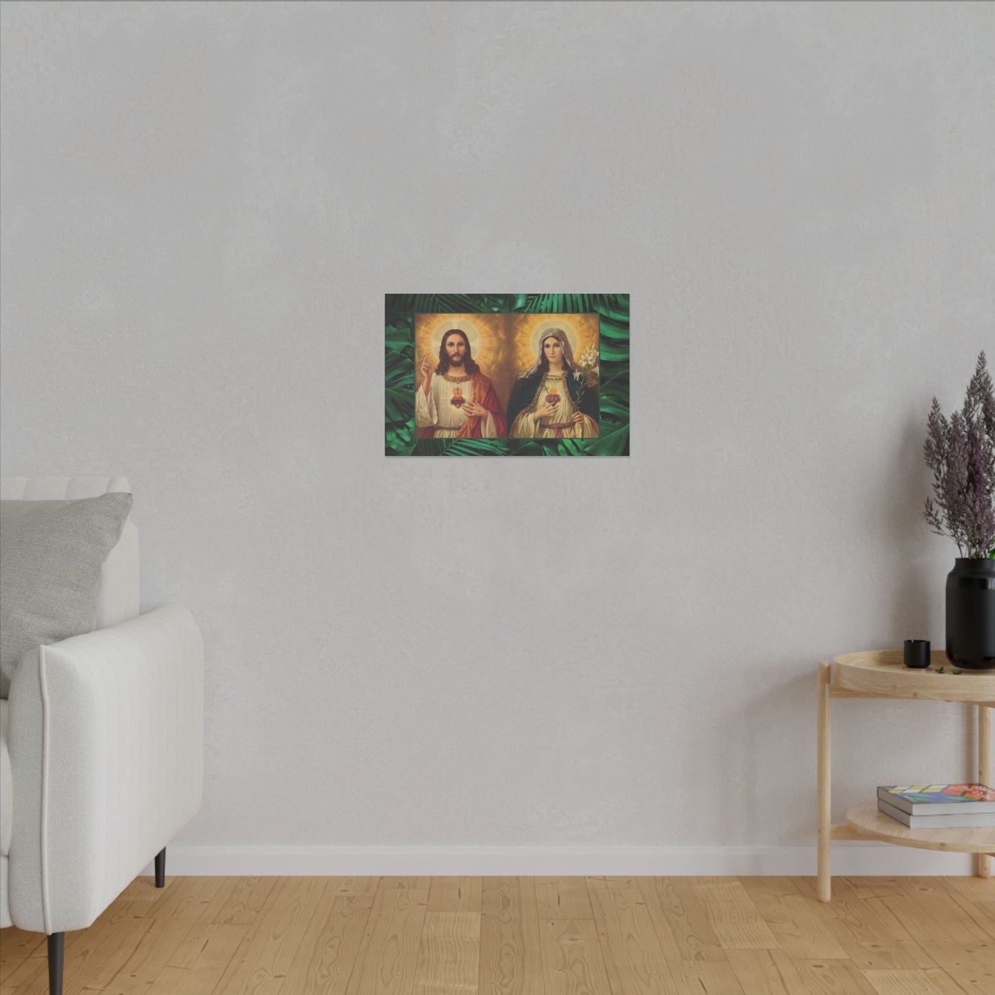 "Tropical Rainforest Jesus and Mary" Religious Canvas Artwork - Stretched Canvas Print / Byzantine Icons